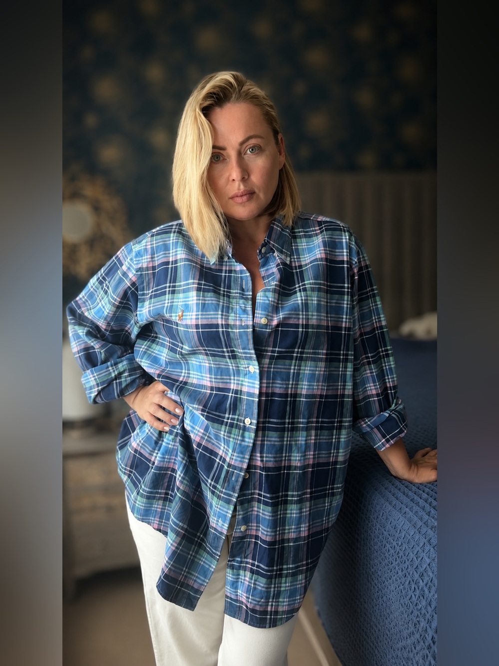 Vintage Ralph Lauren Blue Plaid Button-Down Shirt Women’s Oversized | Men’s XXL - Picture 3 of 5